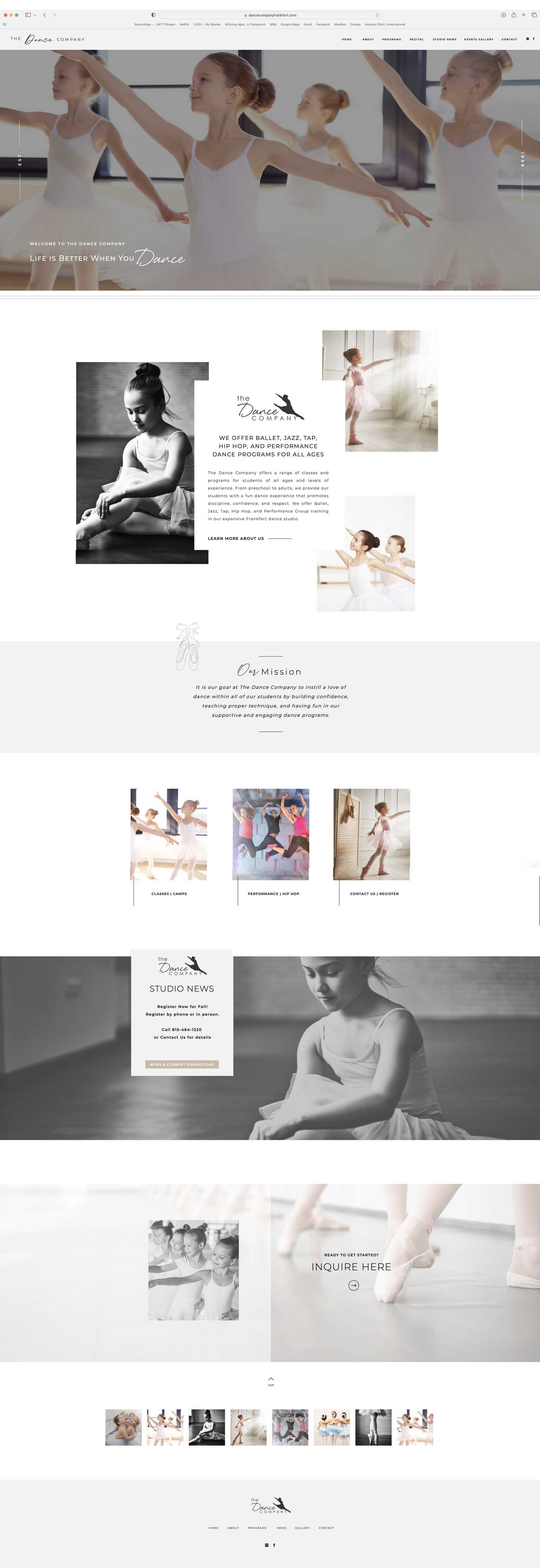The full home page design for The Dance Company