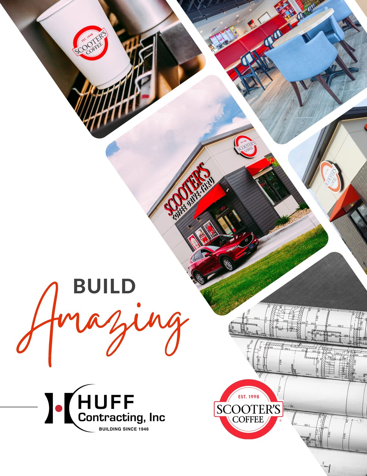 Huff Contracting brochure cover with project photography