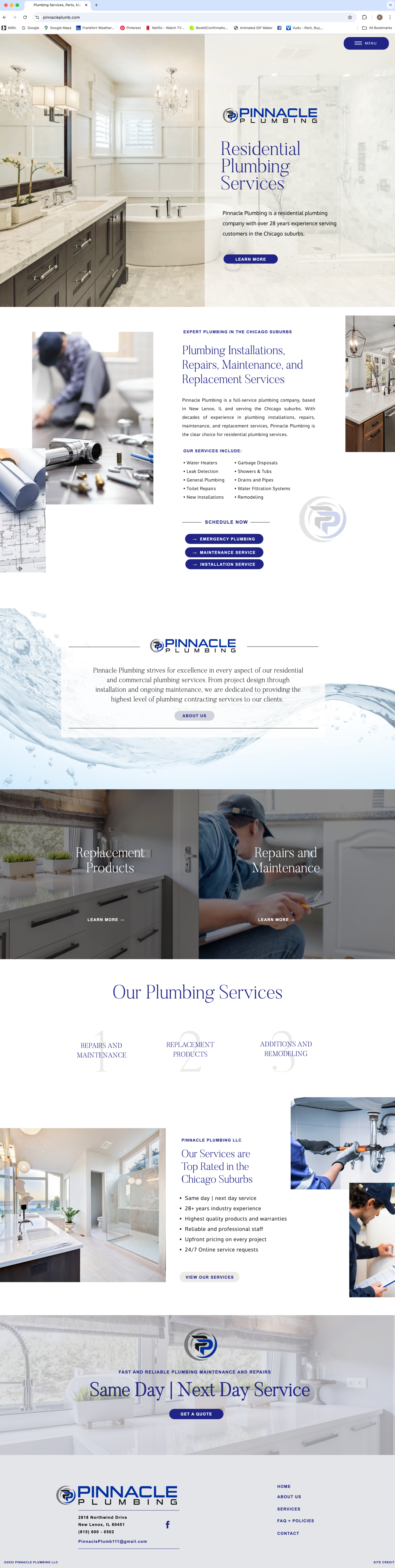 The full Pinnacle Plumbing home page design