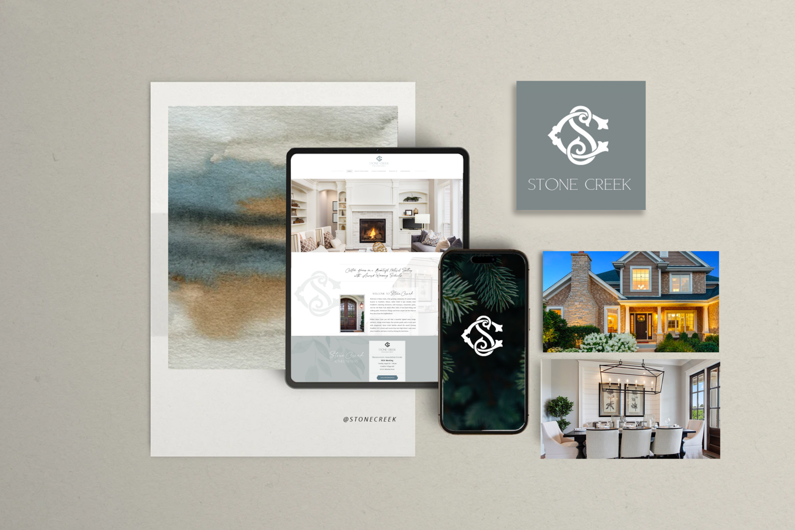 Stone Creek brand presentation with monogram, website and photography