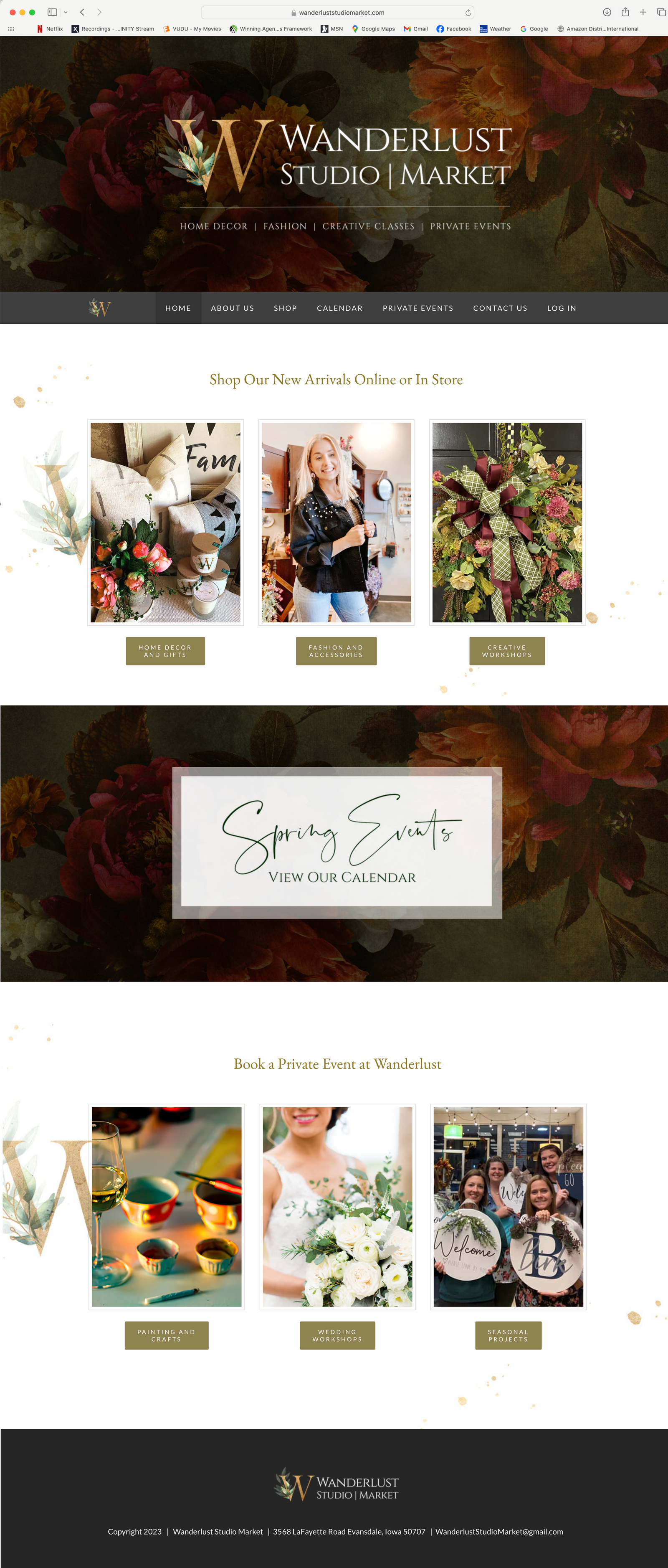 The full Wanderlust Studio Market home page design