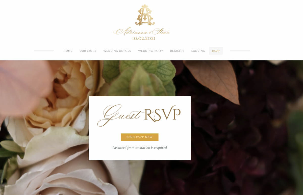 Guest RSVP page of the wedding website over autumn florals